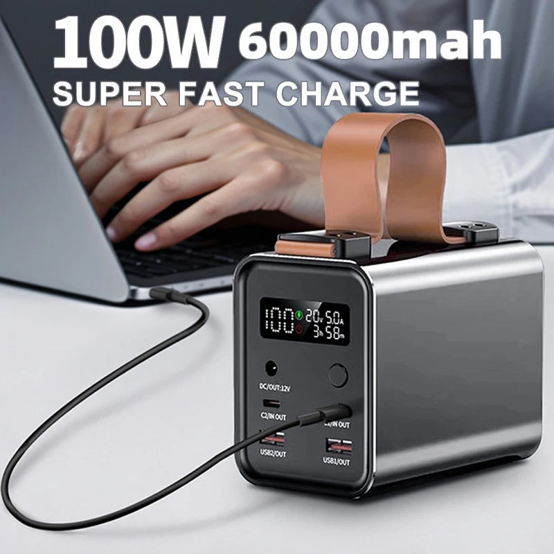 PD 100W 30000mAh 60000mAh Power Bank Station Outdoor Energy Portable Power Bank Solar Generator For Camping Phone Fast Charge