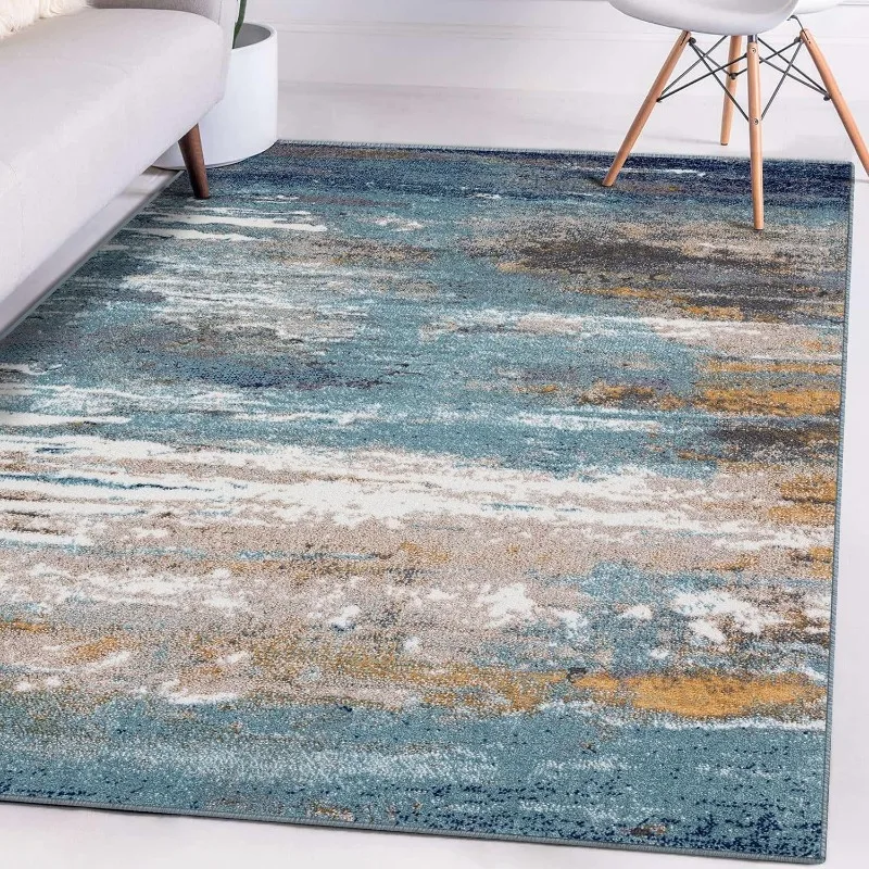 Beverly Collection 9131 Blue 8x10 Coastal Abstract Area Rug US(Origin)