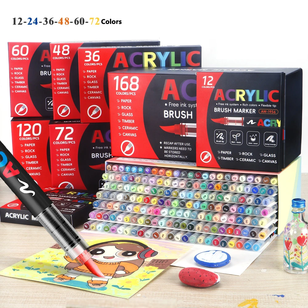 

Acrylic Paint Pens Markers Brush Tip Paint Markers for Rock Painting Wood Canvas Stone Christmas Gifts DIY Crafts