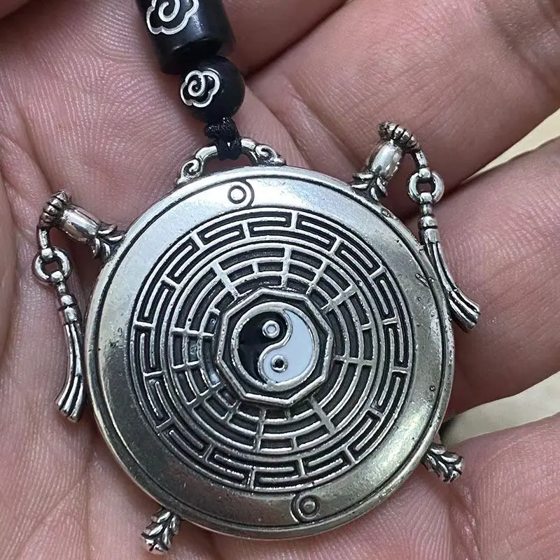 Ethnic Style Taoist Black Tiger Safety Buckle Pendant Men Jewelry Retro Taiji Eight Trigrams Transfer Card Male Choker Accessory