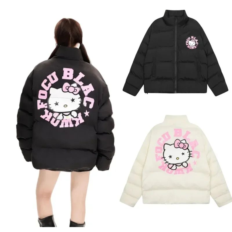 

Anime Sanrios Hellokittys Women's Down Filled Jacket Cartoon Winter Warm Outdoor Cotton Clothing Kawaii Fashion Print Girl Coat