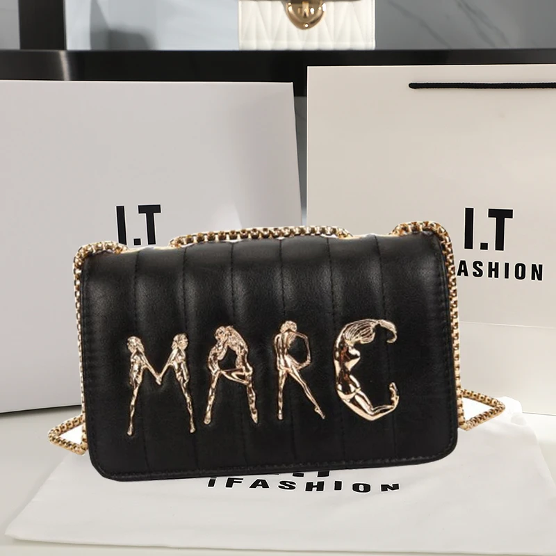 Fashion Black Small Shoulder Crossbody Bags for Woman Korean New 2024 Letters Decorate Luxury Brand Messenger Bags Chain Handbag