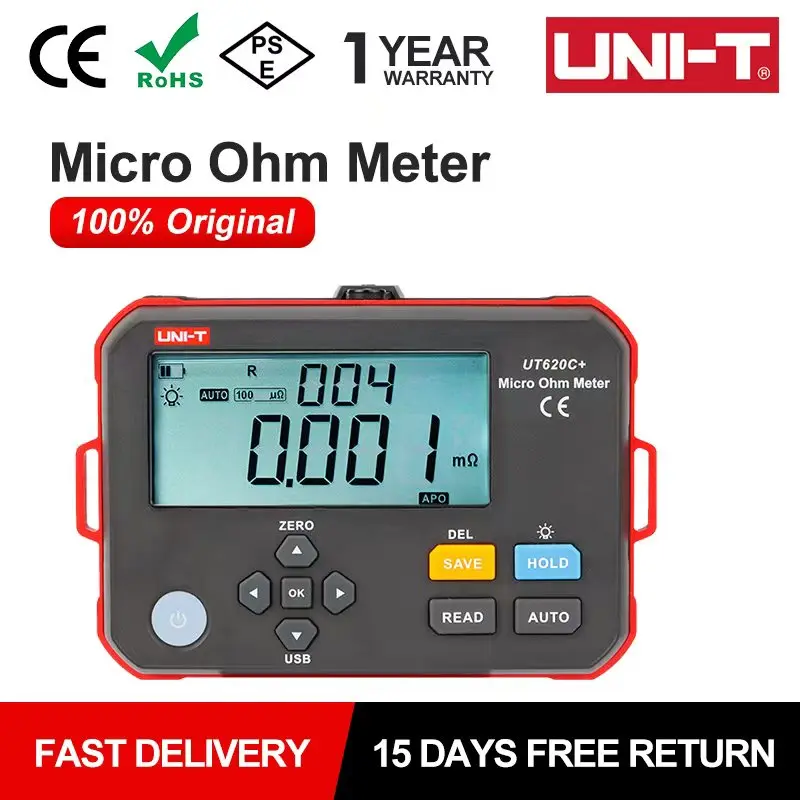 UNI-T UT620C PLUS Micro Ohm Meter 0.001mΩ～300.0KΩ Auto & Manual Range Megohmmeter Tester Tool Data Storage