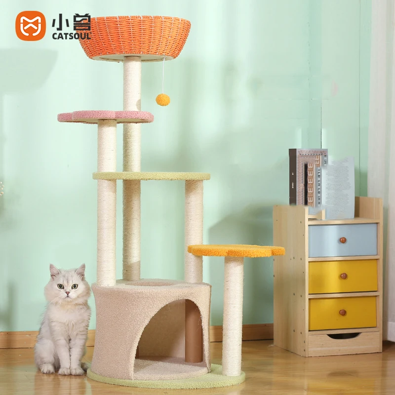 

51inches Modern Large Cat Tree Tower Luxury Rattan Weavingcat Condo Kitty Cat Climbing Toy Cat Scratching Post