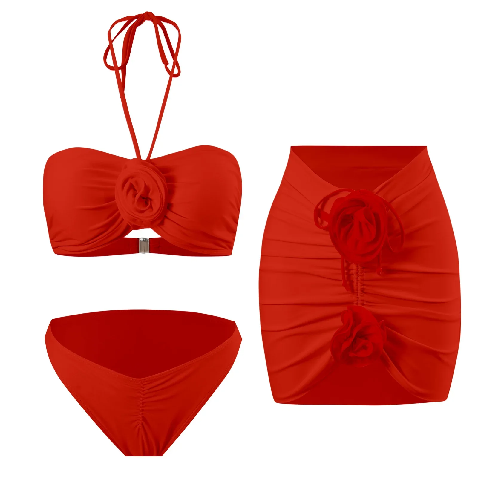 

Black Apricot Bikinis Sexy Bikini Set With Skirt 3 Pieces Swimwear 2024 Trend Halter Swimsuit Women Bathing Suit