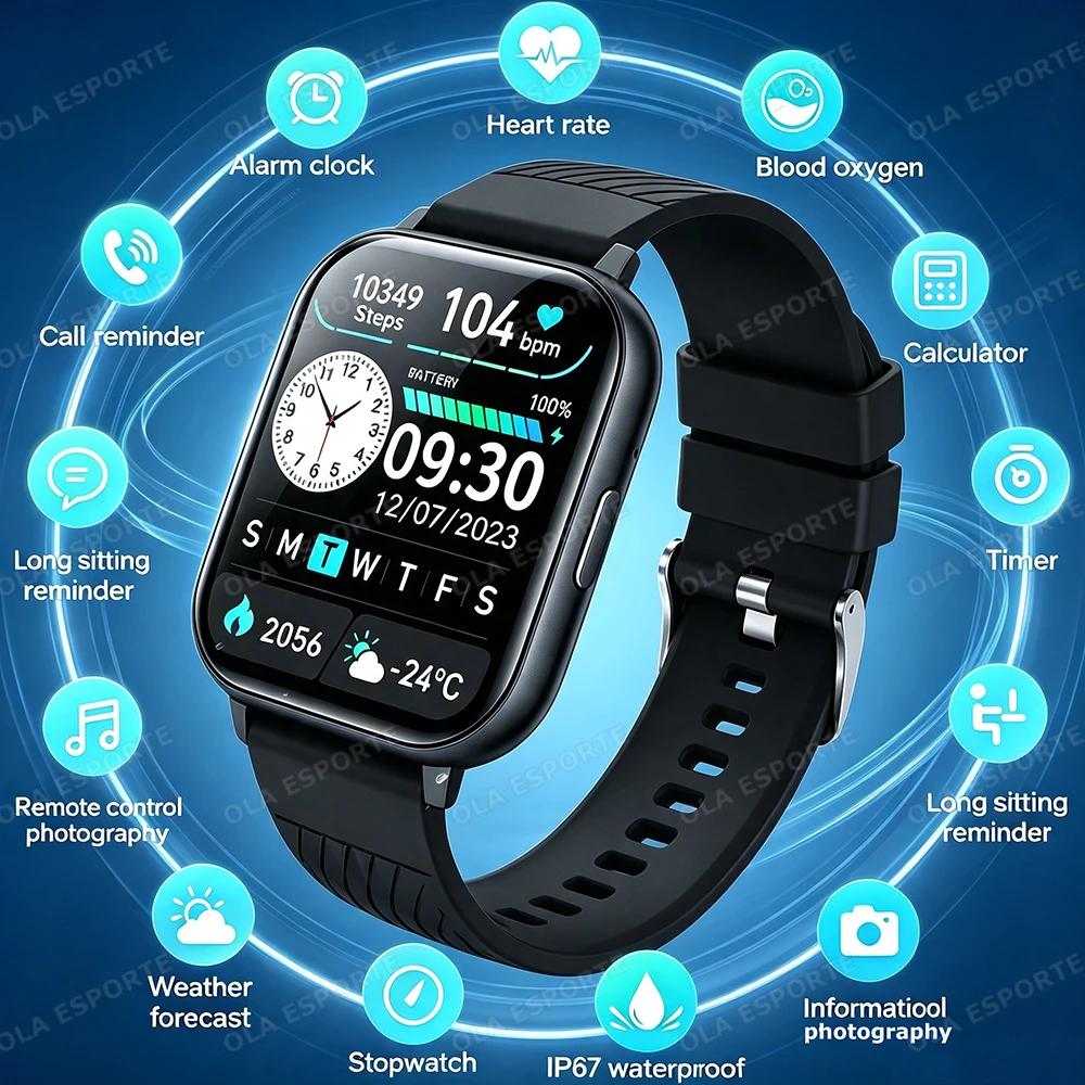 Latest Upgraded Fashion Design 1.83inch Full-Screen Sports Smart Watches Heart Rate Health Monitor Wireless Call Smartwatch HW12