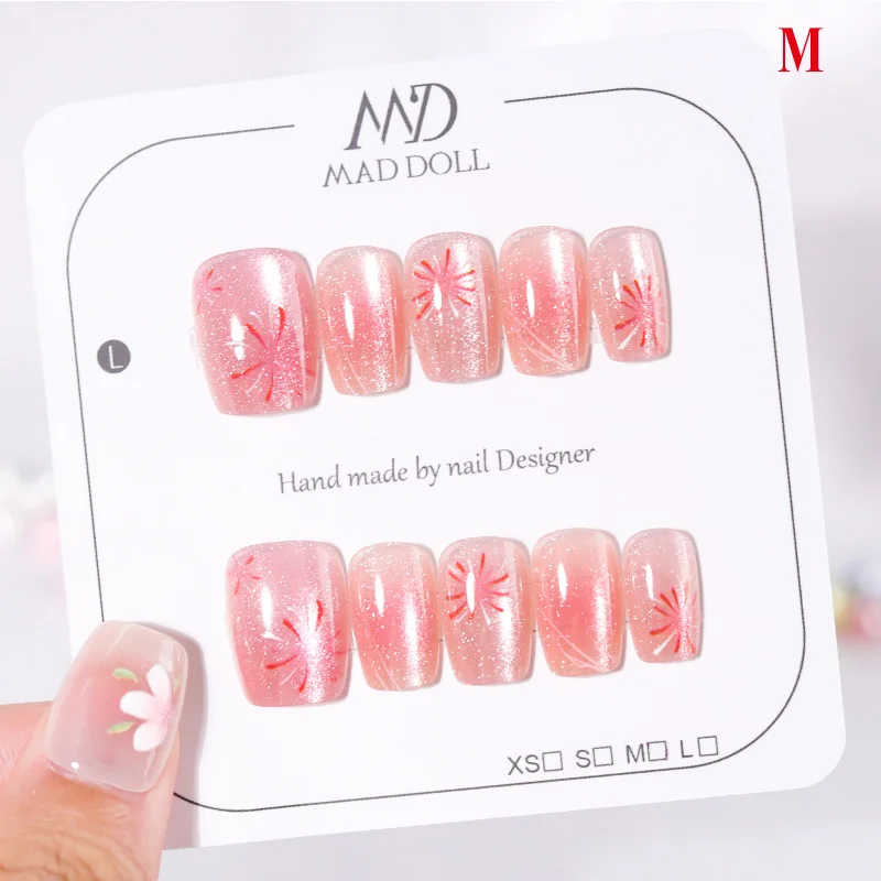 UR SUGAR 3/4 pezzi Set di unghie Flase Stampa fatta a mano sulle unghie Colla solida Gel Remover Breve copertura completa Punte per unghie artificiali Rimovibili