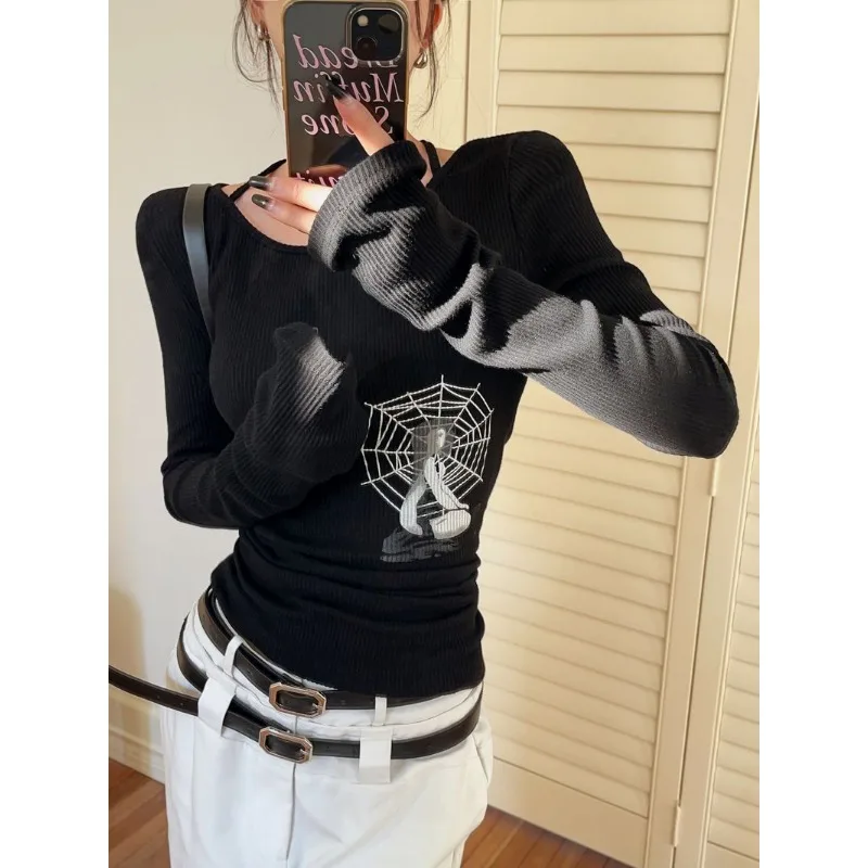 

Round Neck Pullover Geometric Graphic Cartoon Printed Long-sleeved T-shirt Women's Bottoming Shirt Casual Slim Top