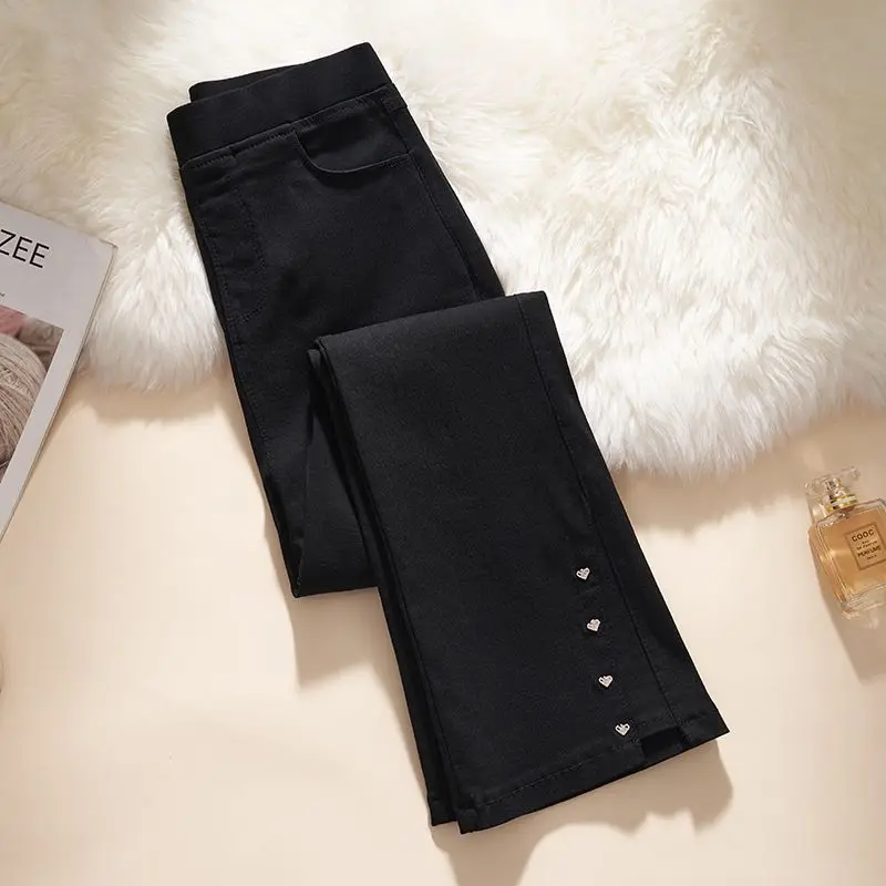 Pantalon évasé noir pour femmes, Style coréen, huit neuf Points, petit pantalon élastique noir, vêtements d'extérieur amincissants, TT1106, printemps été