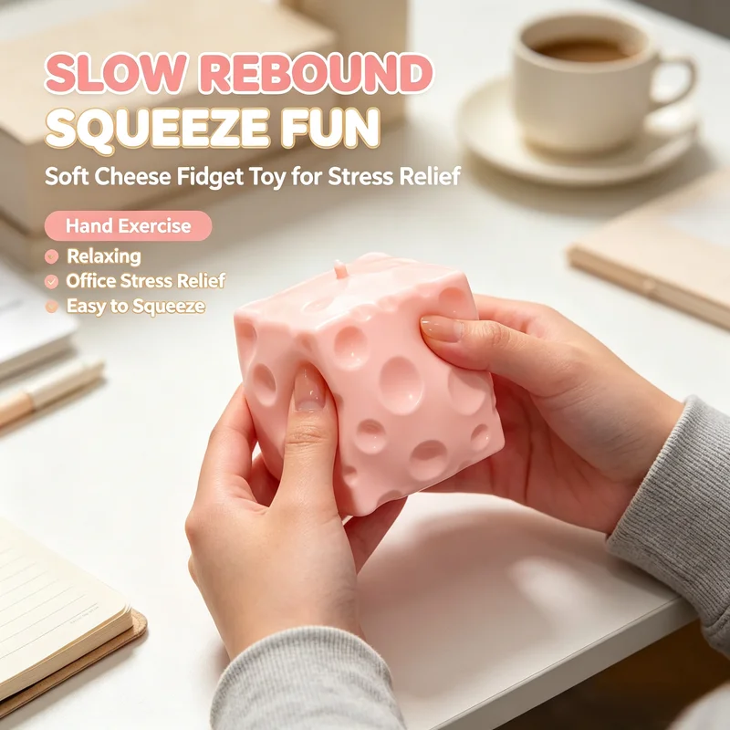 Cheese Block Squishy Fidget Toy Slow Rebound Vaseline Stress Relief Decompression Squeeze Toy For Adult Pink Coconut Oil