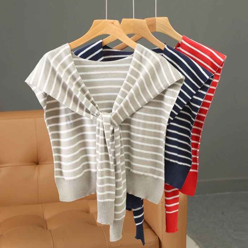 Scialle sottile da donna in maglia tripa, ideale per stanze con aria condizionata, colletto falso annodato multifunzionale, perfetto con camicie e gilet
