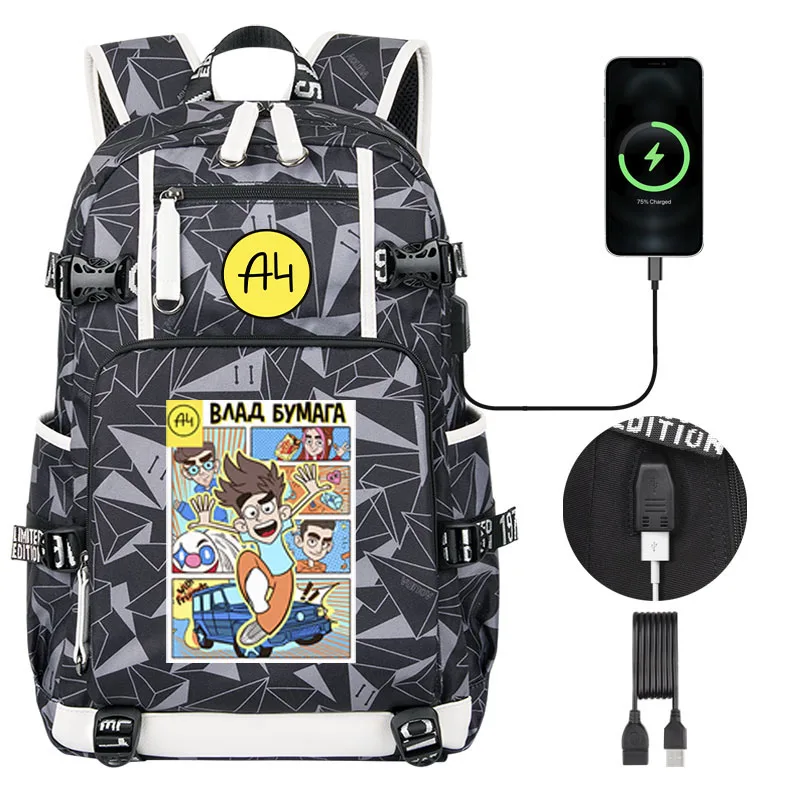 A4 Lamba Boy Girl Backpack NEW Влад Бумага a4 Cartoon Children USB Book Bag Men large capacity Traveling Backpack