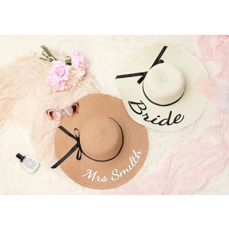 Personalized Bride Beach Hat, Bridesmaid Gifts, Floppy Hats, Custom Beach Hat, Bachelorette Party Gifts Wedding Beach Party Gift