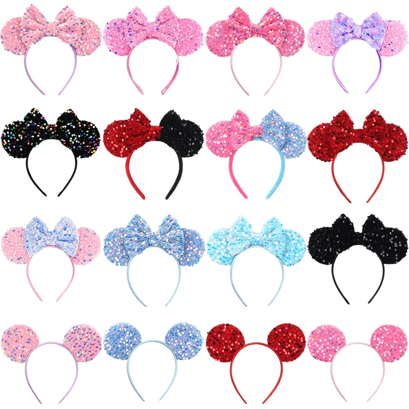 

Disney Mickey Mouse Ear Headband for Adults Colorful Scales Sequins Bows Hairbands Women Hair Accessories Kids Girls Party Gifts