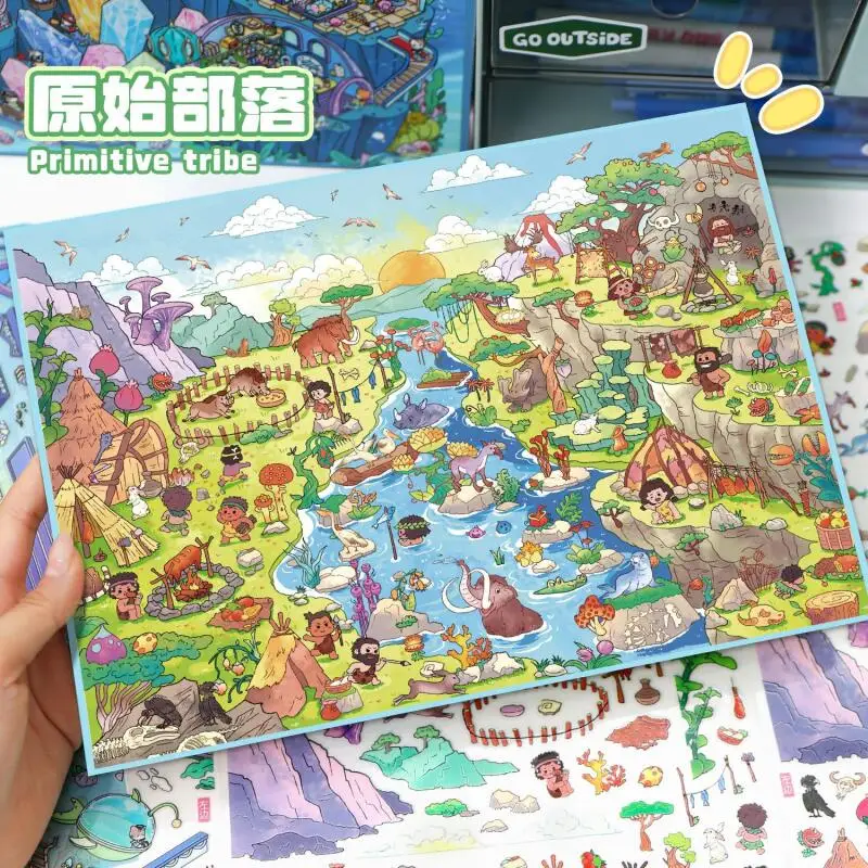 بطاقة عاشق 5 قطع [سلسلة منجم تحت سطح البحر] مقاومة للماء ثلاثية الأبعاد ملصقات المناظر الطبيعية القبيلة البدائية المجلات سكرابوكينغ مخطط ديكور