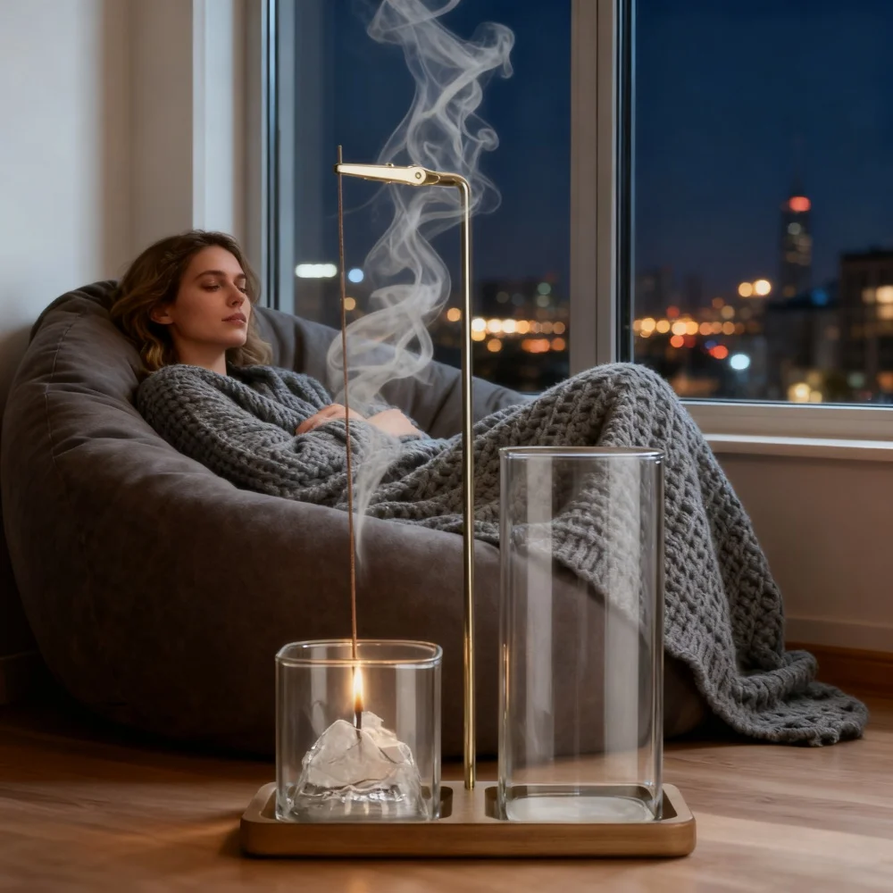 2 in 1 Incense Holder for Sticks Anti-Ash Flying Incense Burne with Glass Ash Catcher and Sticks Organizer for Meditation Yoga