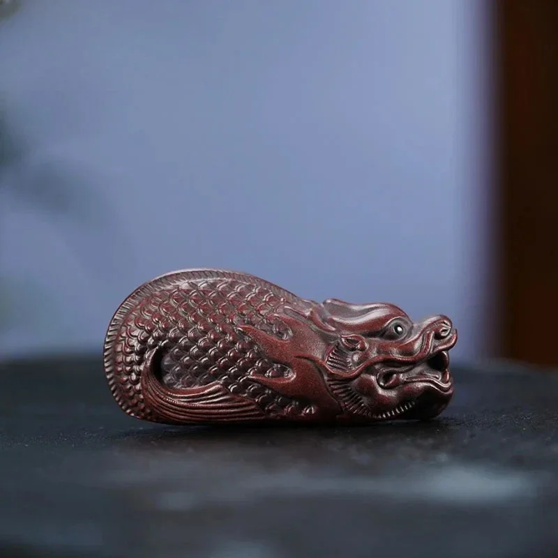 Purple Clay Fish Transformed Dragon Tea Pet Retro Exquisite Miniatures Tea Figurine Play Toys Tea Statue Ornaments Workmanship