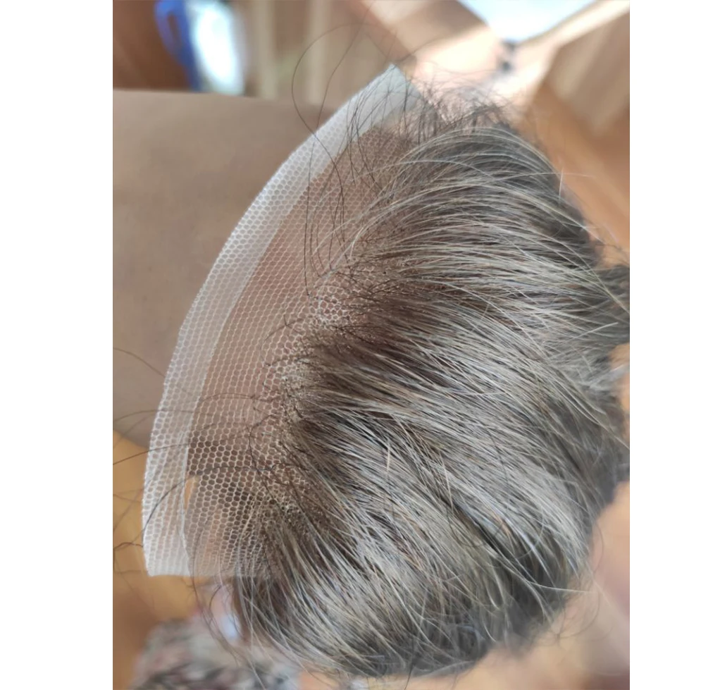 Toupee frontal de renda suíça para homens, cabelo humano com pele macia e fina, sistema de cabelo em V, peças reais de cabelo humano