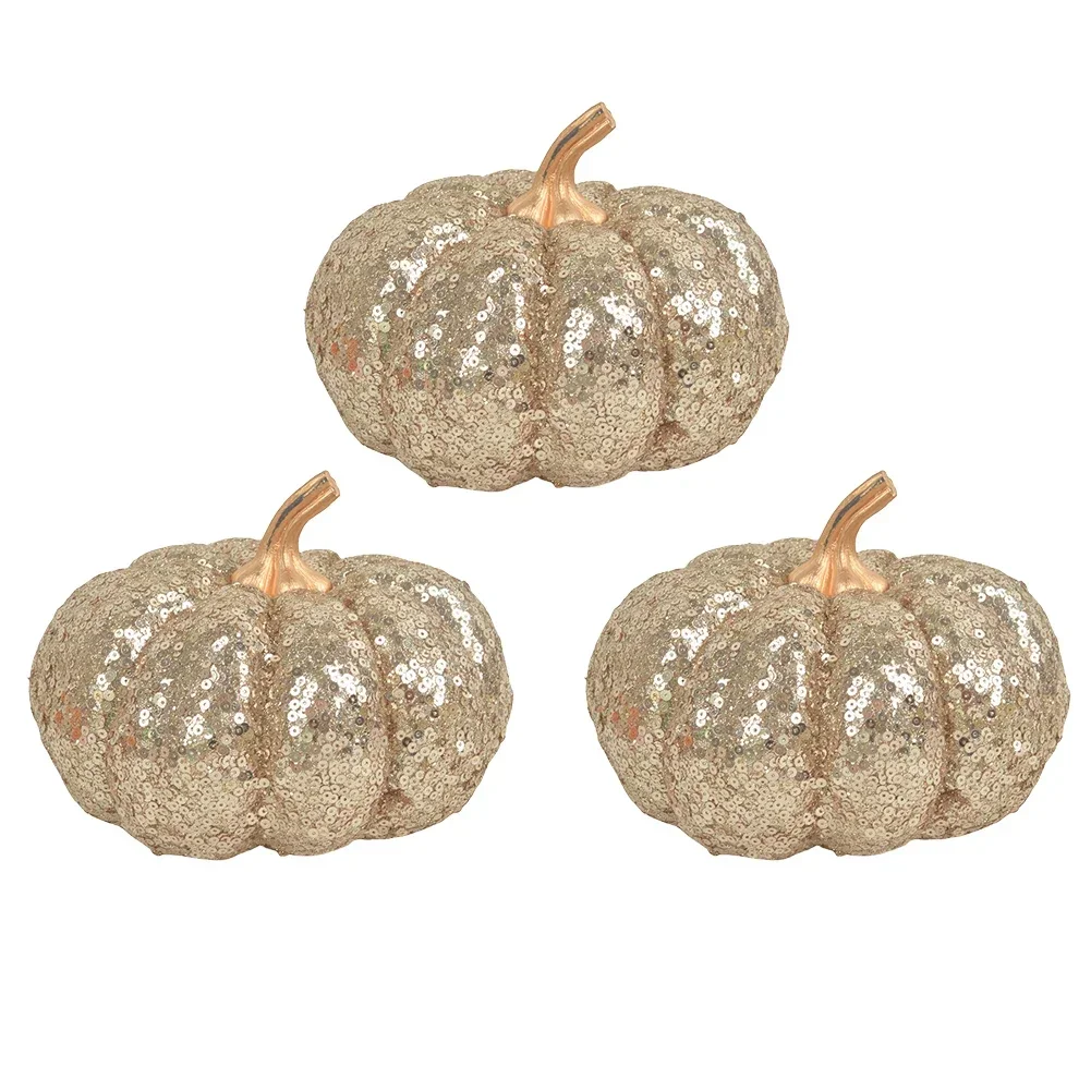 Sparkling pumpkin decoration ornament foam set 3 pieces 12 to 17 centimeters for autumn holiday seasonal decoration
