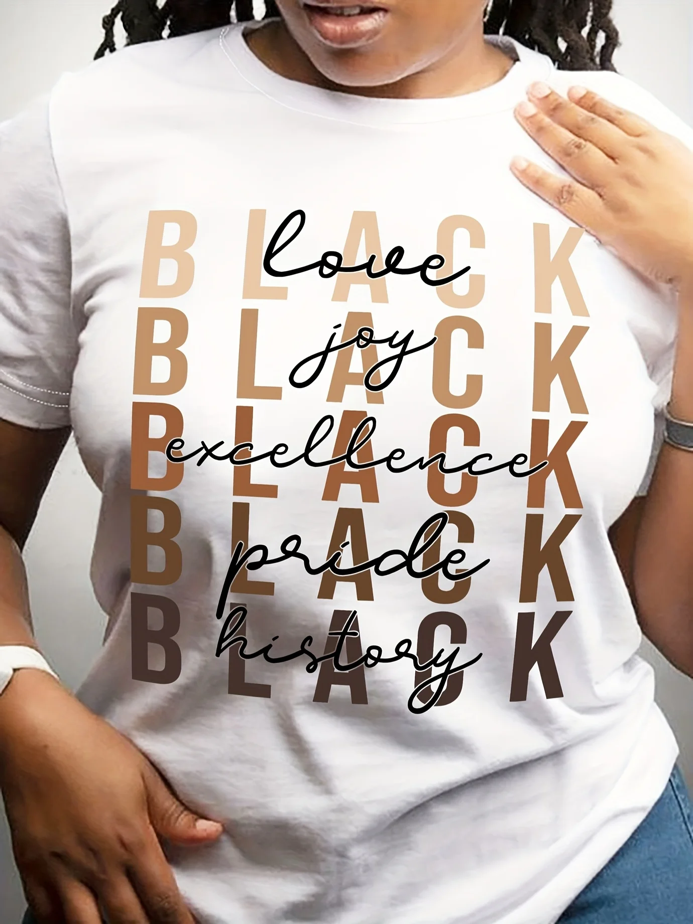 

Женская повседневная футболка с коротким рукавом — буквенный принт «Black Excellence Pride History», полупрозрачный топ с круглым вырезом для Sp