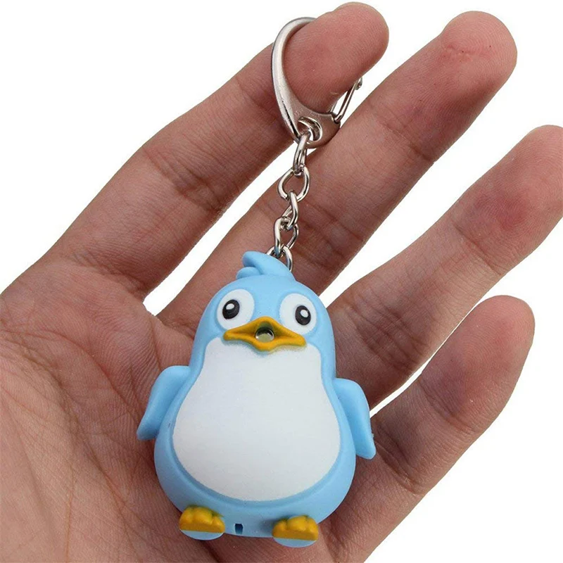 Cute Penguin Keyring LED Torch With Sound Light Keyfob Kids Toy Gift Fun Animal Keyholder Fashlight Keychain