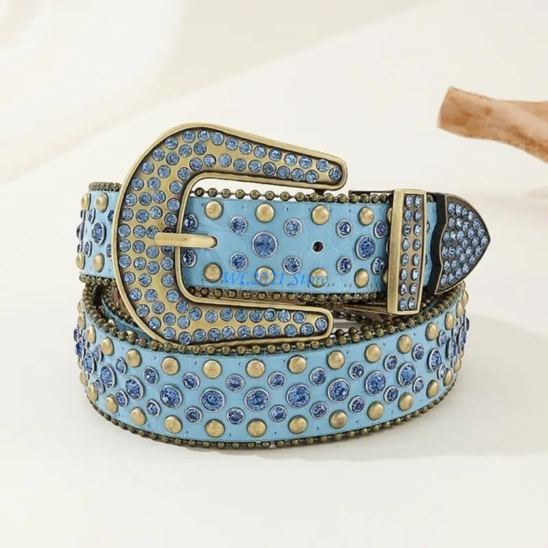 حزام خصر قوطي G5GC حزام حجر الراين اللامع للنساء والرجال فستان جينز #2