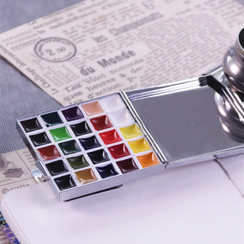 Portable Mini Travel Watercolor Paint Box Empty Palette Retro Exquisite Small Square Box Student Painting Art Supplies