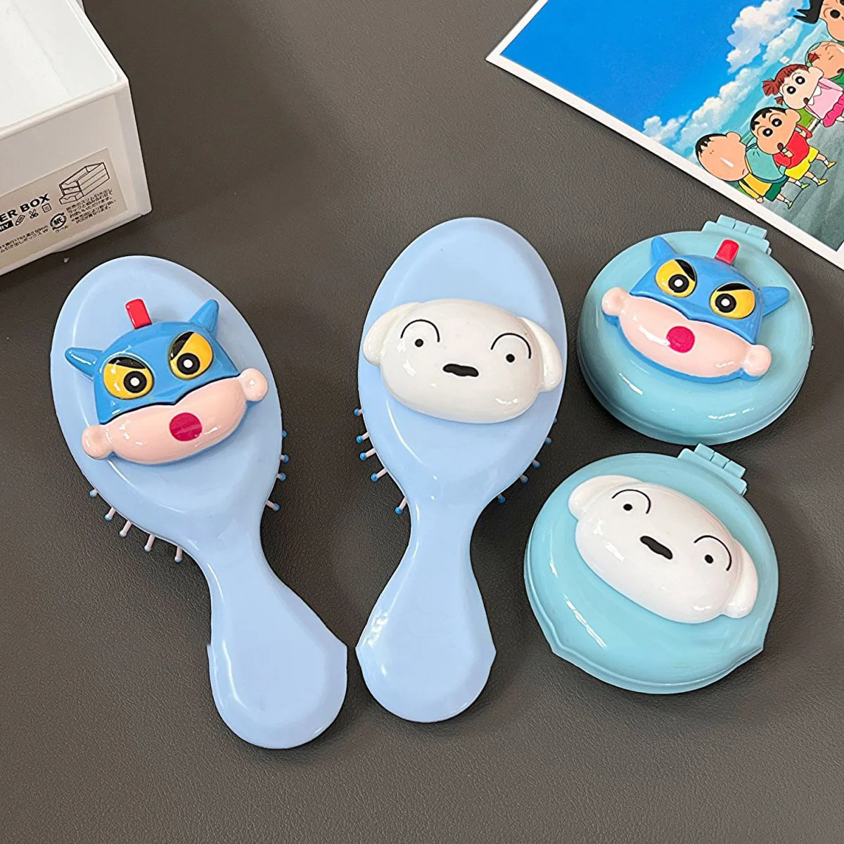 Peigne à coussin d'air Shin Chan Anime, crayon Kawaii, peigne à beurre mignon, peigne pliant, miroir de maquillage, jouet cadeau d'Halloween et de Noël