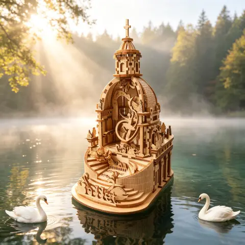 DIY Swan Music Wooden Assembly Model Music Box Building Block 3D Puzzle Ornament Kids Gift for Christmas Birthday Halloween
