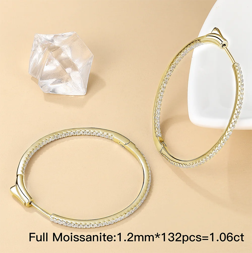 

925 Sterling Silver Moissanite Big Hoop Earrings Men's and Women's Couple Models Fashion Trend Design Sense High-End Jewelry