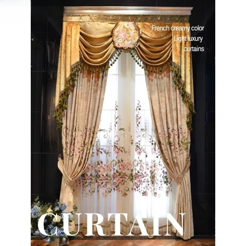 Luxurious European Style High-grade Embroidery Blackout Curtains For Living Room Bedroom Dining Custom Size Romantic Decor Tulle