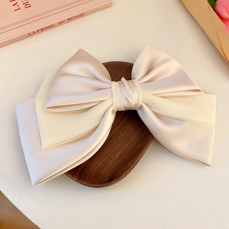 Sweet Pink Bow Hairpins Solid Color Big Bowknot Hair Clips Women Girls Soft Satin Barrettes Clip Party Wedding Hair Accessories