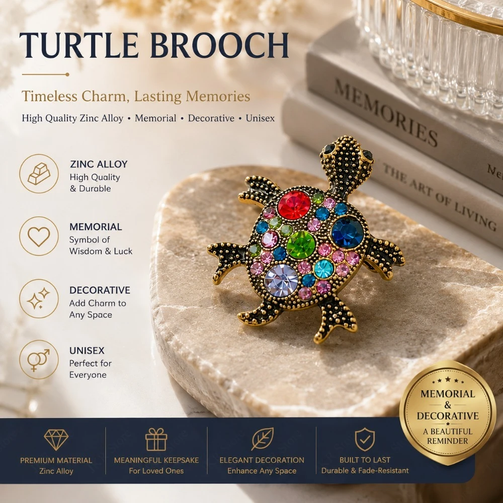 Vintage Rhinestone Turtle Animal Brooch Fashion Decorative Pin for Women Men Clothing Bag Hat Coat Accessories Festival Gift