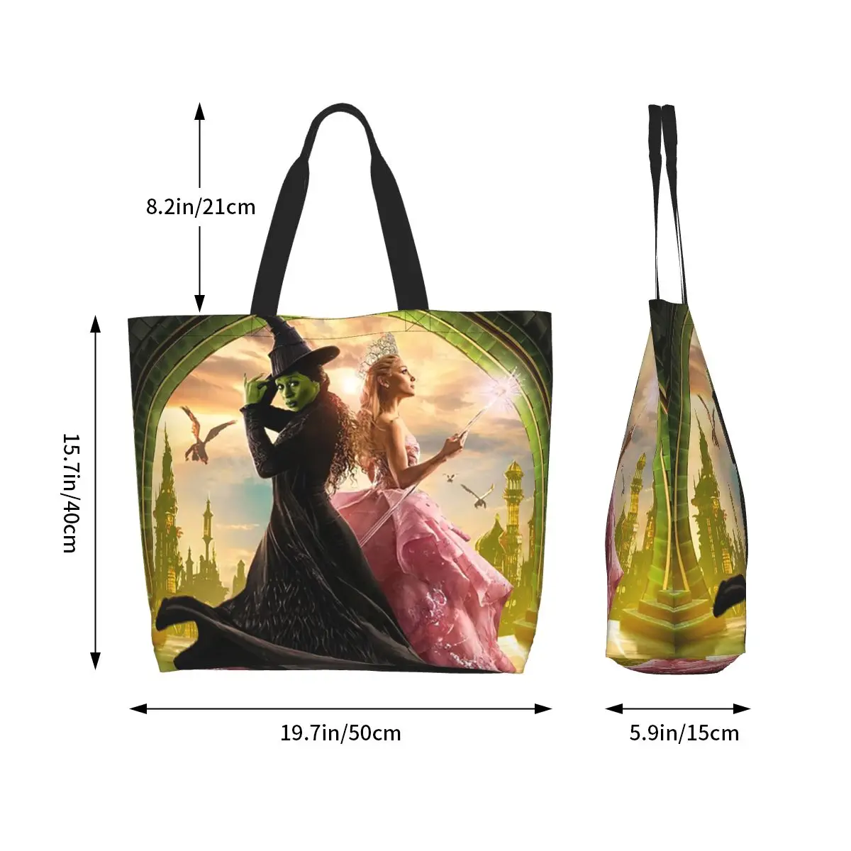 Wicked Musical Shopping Tote Bag Canvas Large Capacity Shoulder Bags Shopper Grocery Handbag for Women