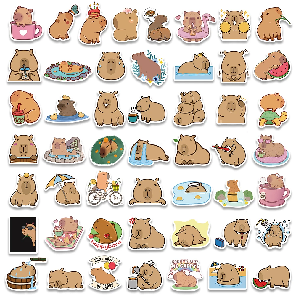 50/100pcs plump Capybara Cartoon Cute Brown Animals Stickers For Kid Laptop Water Bottle Luggage Stationery Scrapbook Sticker