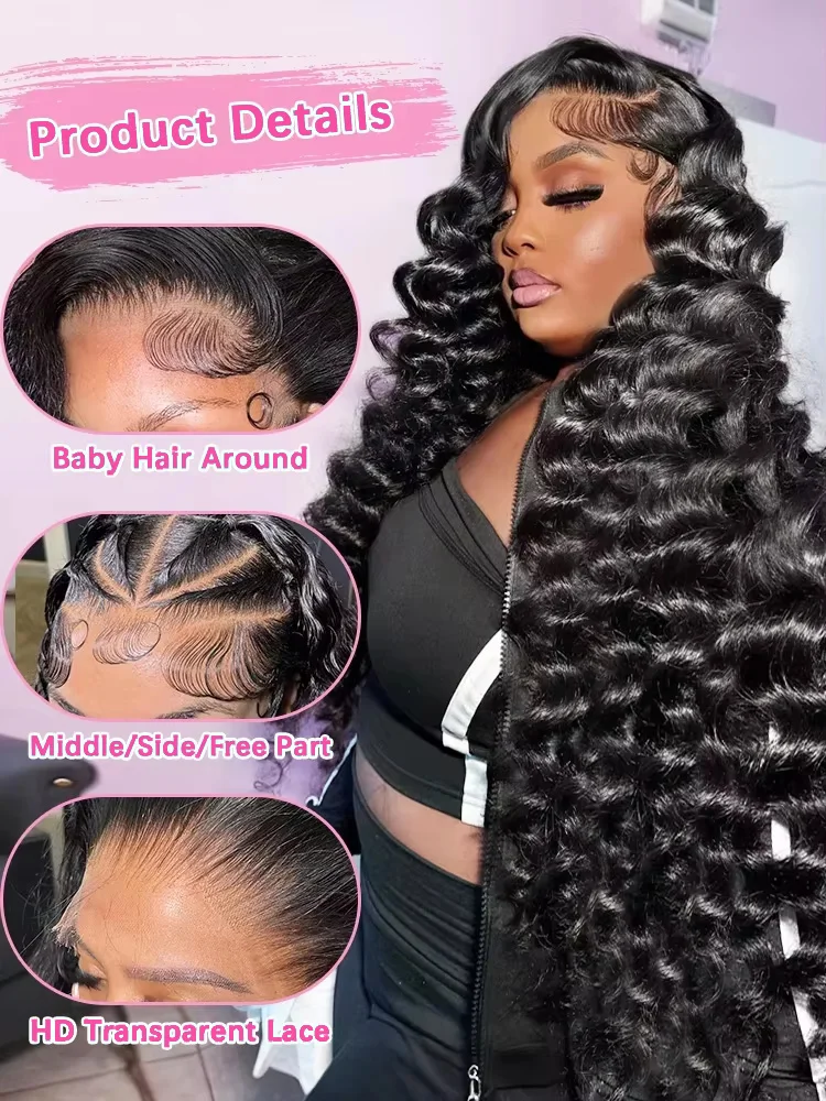 Rosabeauty 13x6 HD شفاف فضفاض موجة عميقة مجعد الدانتيل الجبهة 100% خصلات الشعر المستعار الإنسان 13x4 الدانتيل أمامي البرازيلي شعر ريمي شعر مستعار