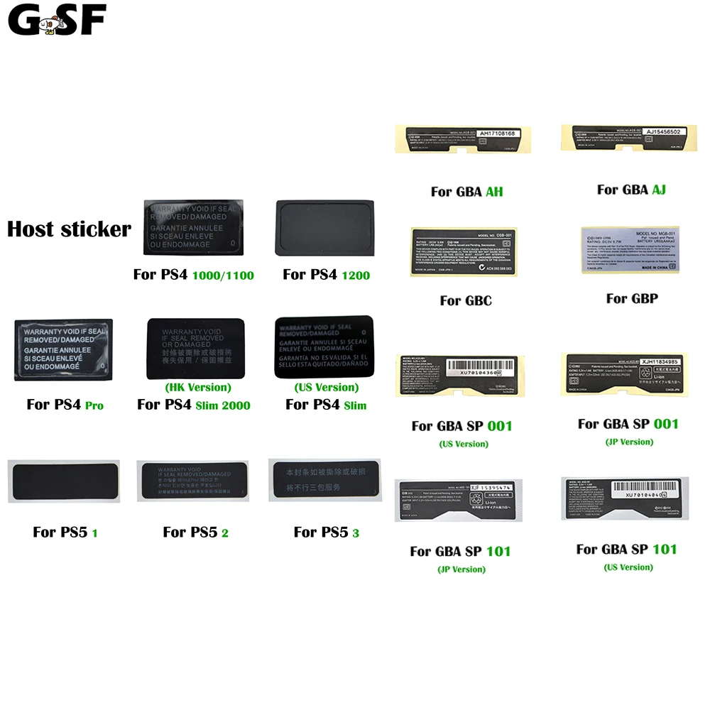 GSF-recambio de etiqueta adhesiva para consola de juegos GBA, GBA SP, GBC, PS4, PS5, garantía de carcasa, 1 unidad