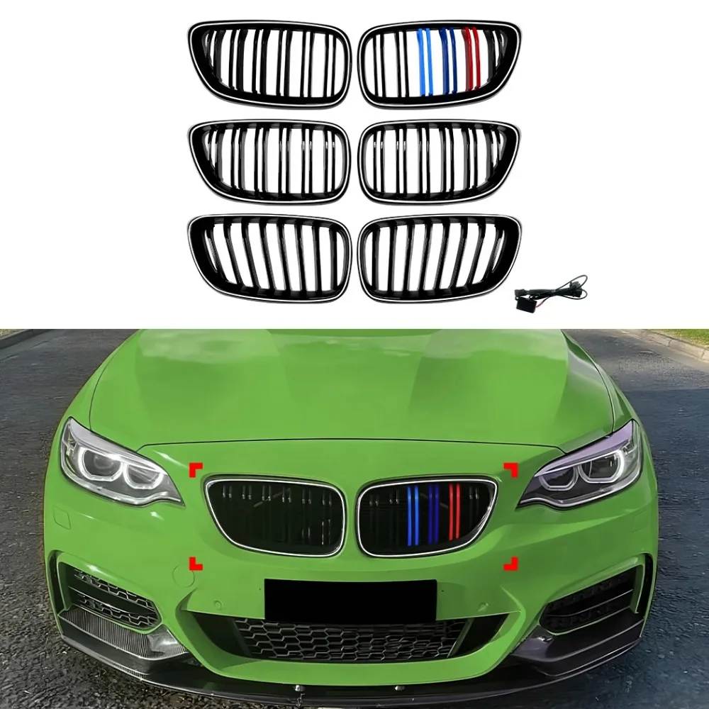 

With Light Front Bumper Grille Kidney Racing Grill Grilles BodyKit For BMW 2 Series F22 F23 2014-2019 ABS Tuning Accessories