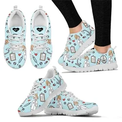 Cartoon Sketch Physio Print Flats Shoes Women Casual Mesh Summer Nurse Sneaker Light Lacing Footwear for Teen Girls New Fashion