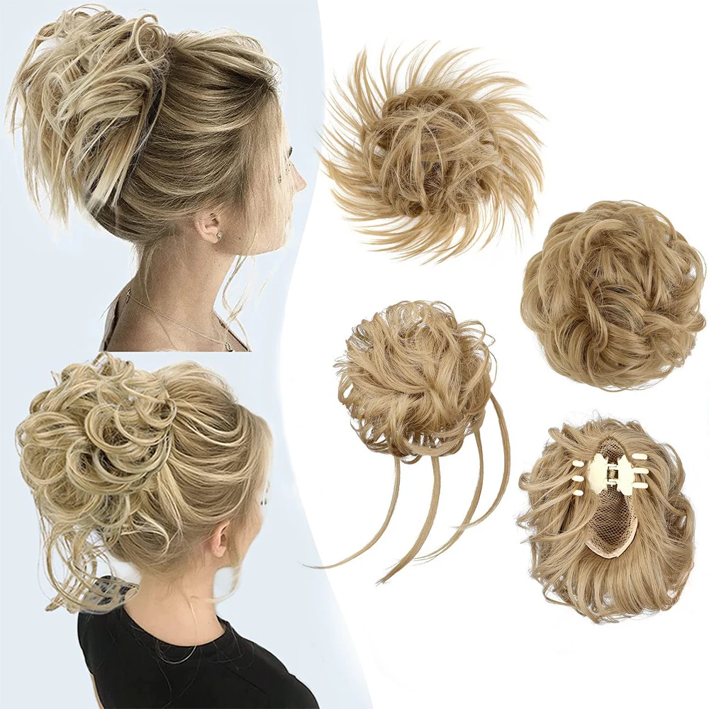 

Shangzi 4Pcs Messy Bun Hair Piece Curly Wavy Synthetic Fake for Women's Hair Updo Hairpiece Hair Extensions Women Hairpieces