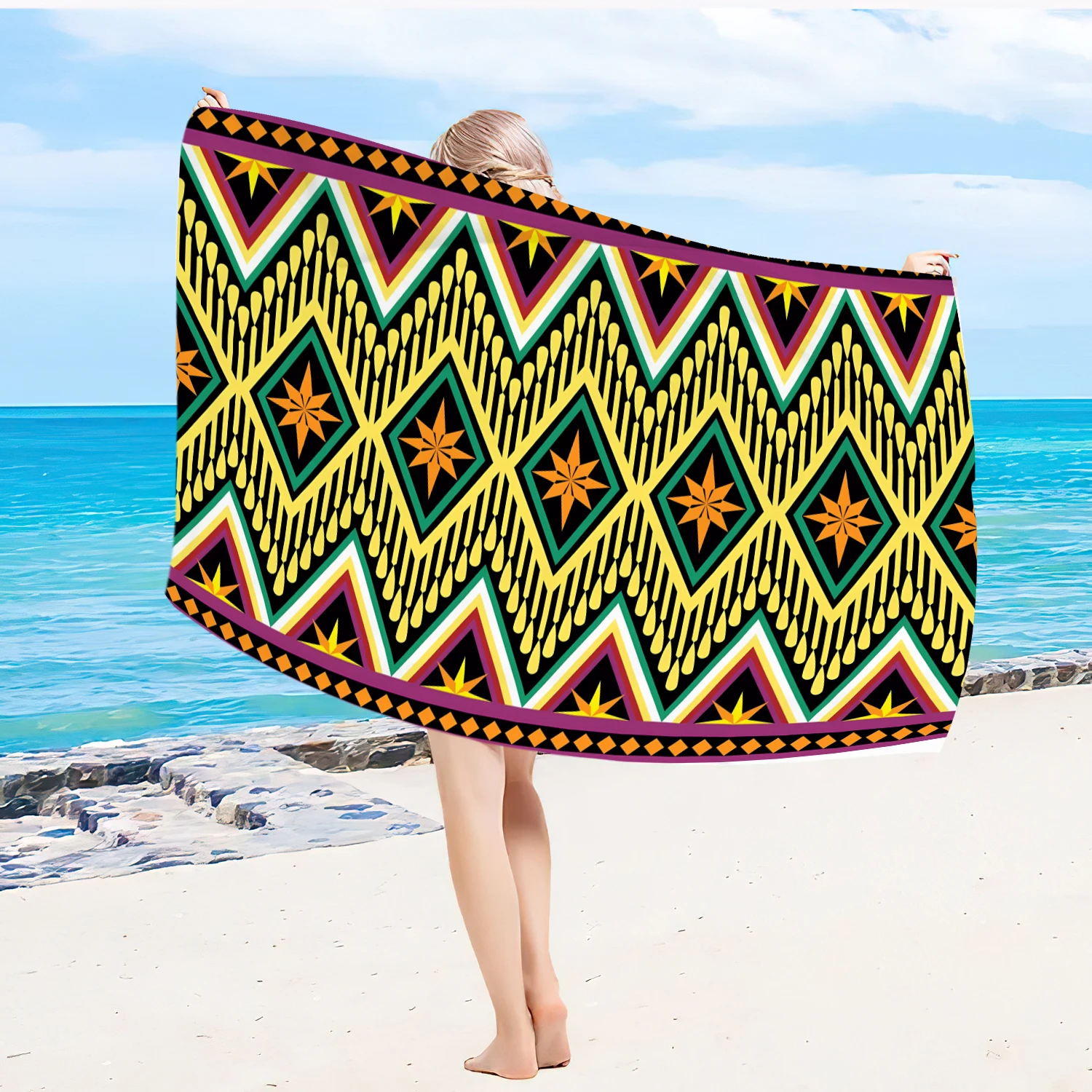 Mandala Print Beach Towel for Adults, Quick-Dry Sports Towel, Sandproof Yoga Gym & Pool Surfing Bath Sheet, Style 6