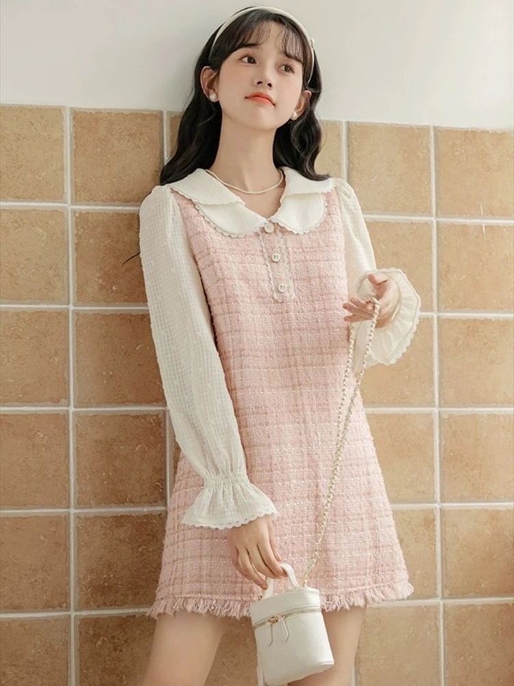 

Autumn new high-end doll dress princess sweet French style tassel small fragrant style pink elegant dress for women