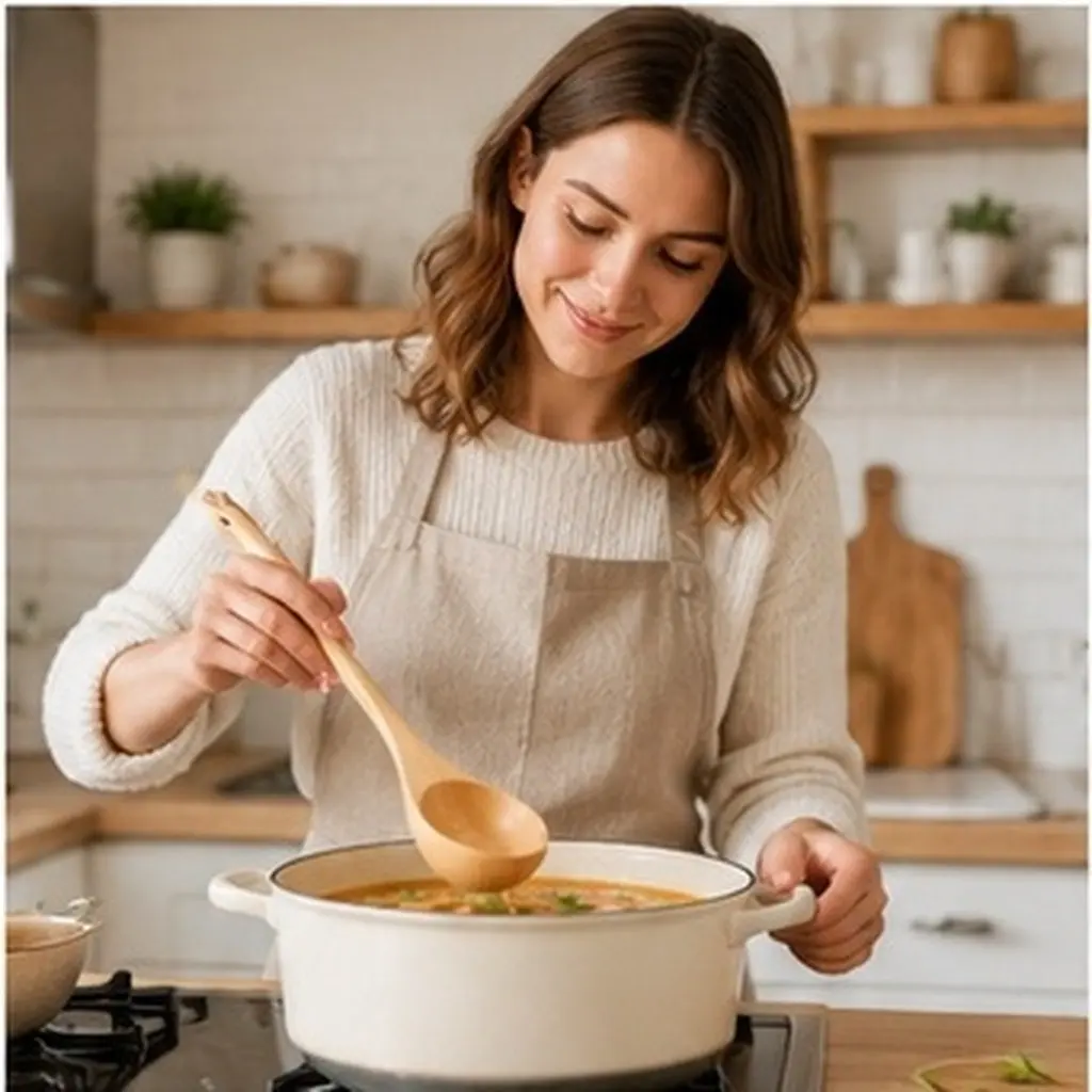 Natural Spruce Wood Water Ladle Ergonomic Design Long Handle Multipurpose Scoop for Spa Sauna Bath Kitchen Canteen Restaurant