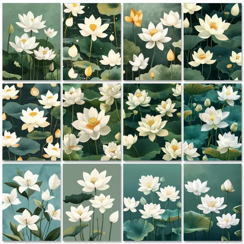 

GATYZTORY Paint By Numbers For Adults Lotus Flower Picture Canvas Drawing Oil Painting By Number Hand Painted Art Home Decor