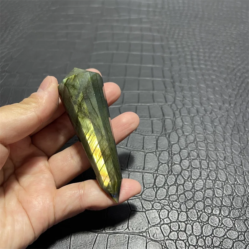 12 SIDED NATURAL LABRADORITE QUARTZ CRYSTAL DT WAND POINT Healing 75g
