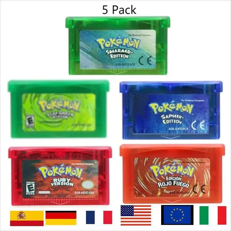 GBA series Pokemon video game cartridge,32-bit console card,Emerald,ruby,green leaf sapphire,Multi-language