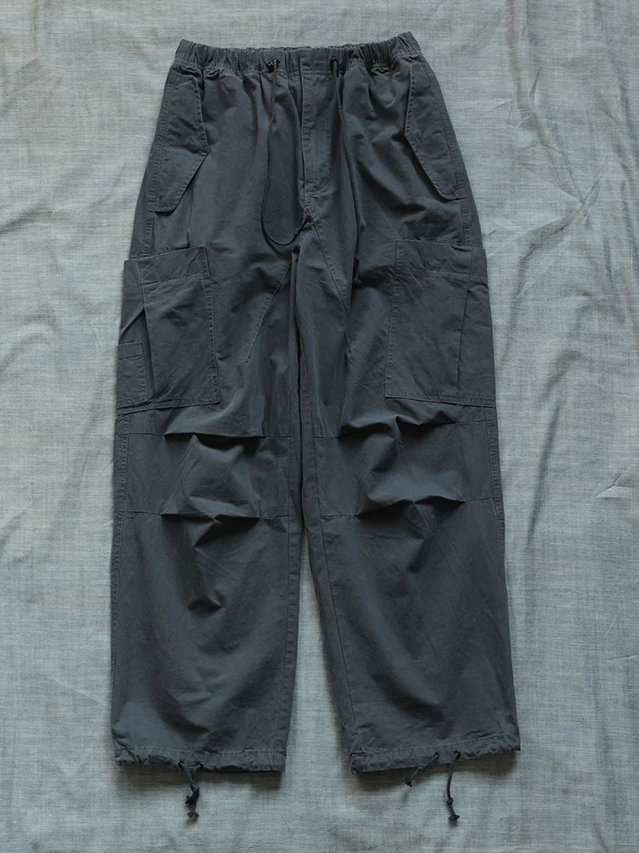 Keenkiddo Vintage Washed Parachute Cargo Pants Y2K Retro Fashion Field Trousers