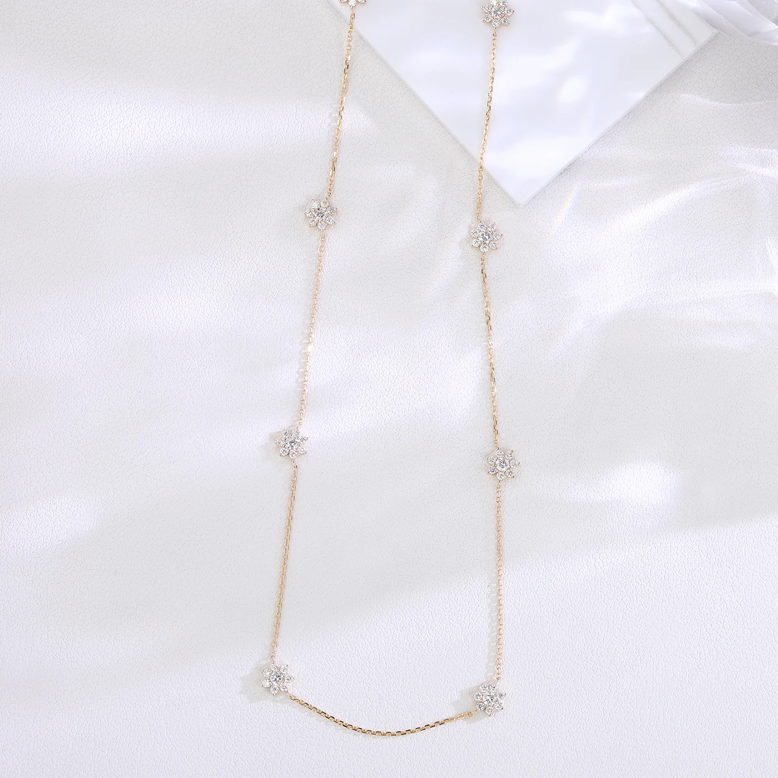 Provence 10K Gold Lab Grown Diamond Flower Station Necklace Dainty Chain Wedding Anniversary Daily Wear Gift Jewelry for Women
