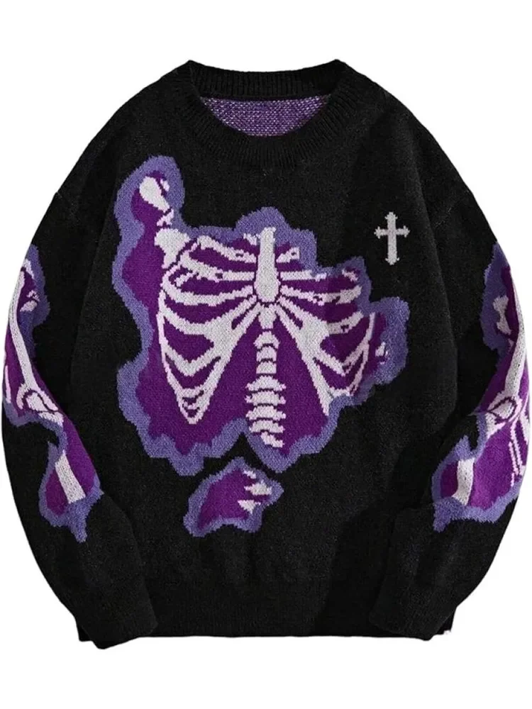 Spring/Autumn Bone-Shape Butterfly Jacquard Pullover Sweater Casual round Neck Contrast Knit Jumper for Women