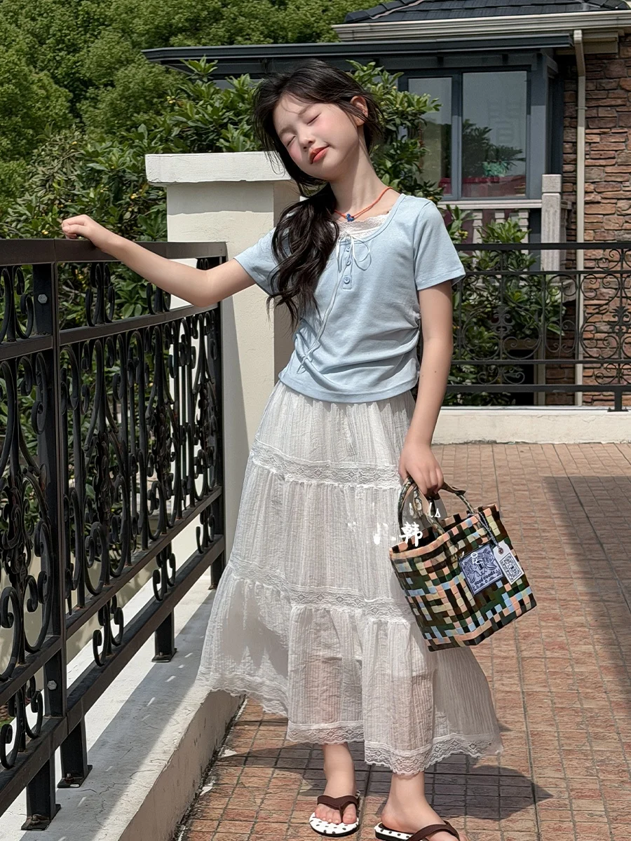 ポラハン-スウィートガール-サマートップ-キッズ-スリムフィット-半袖-子供用-おしゃれtシャツ-通気性のあるレギュラー袖丈-ラウンドネック